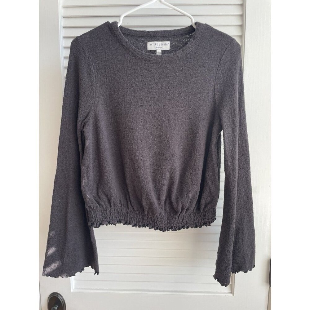 Madewell texture & thread smocked bell sleeve black long sleeve top small